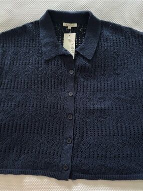 Z Supply Navy Pointelle Button-Up Cardigan